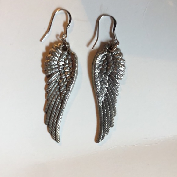 None Jewelry - Angel Wing Earrings Silver-Nickel colored with silicone rubber stops